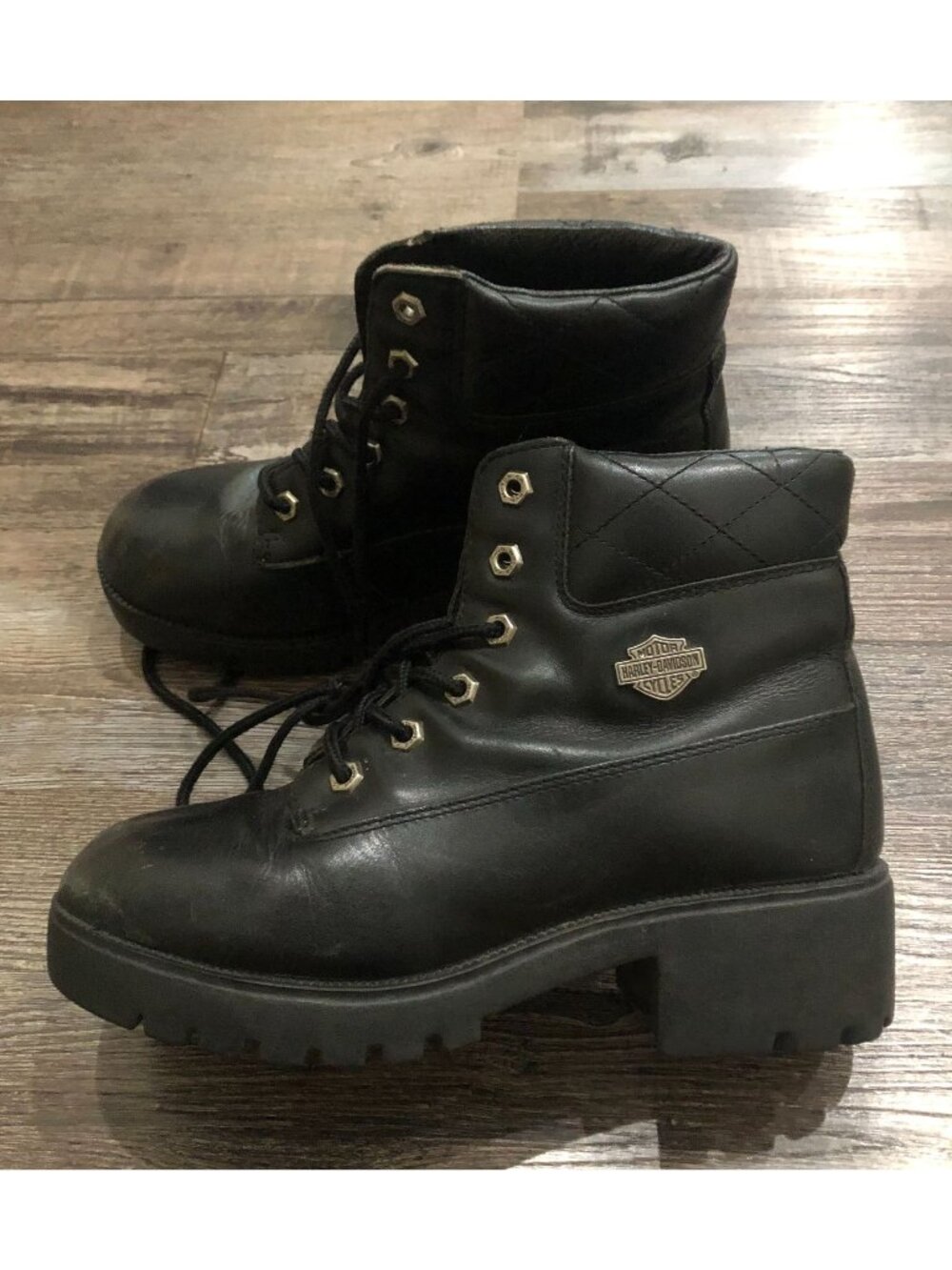 Harley-Davidson Womens Size 85.5 Black Leather Boots with Quilted Ankle Collar